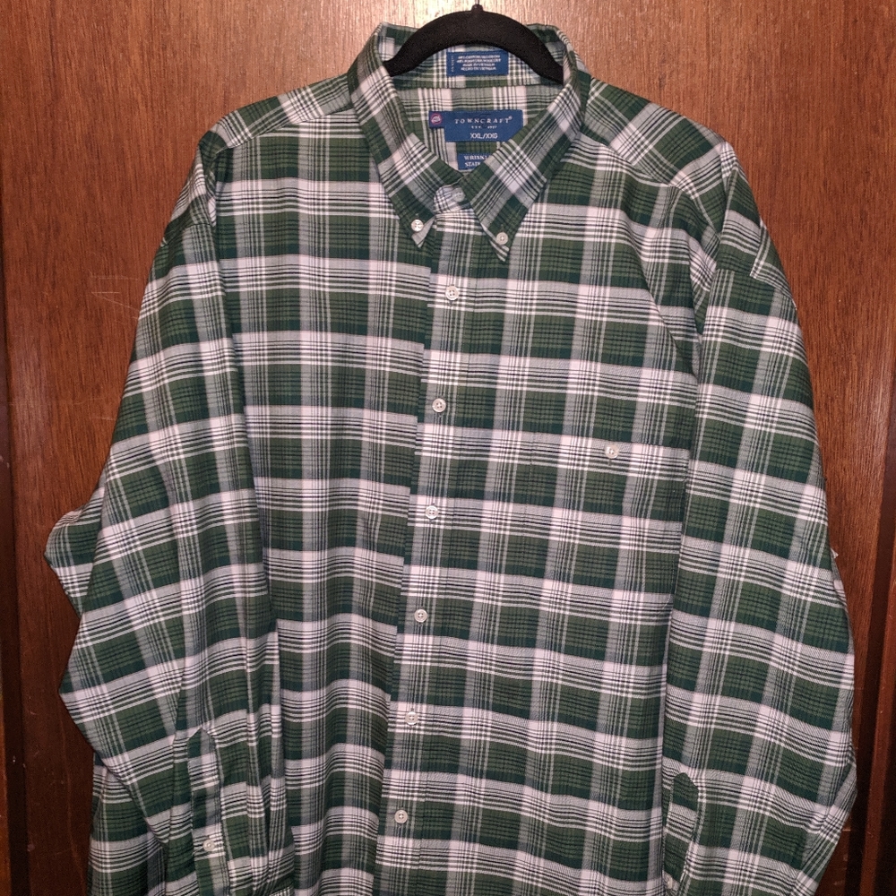 Towncraft green plaid button-down dress shirt xxl